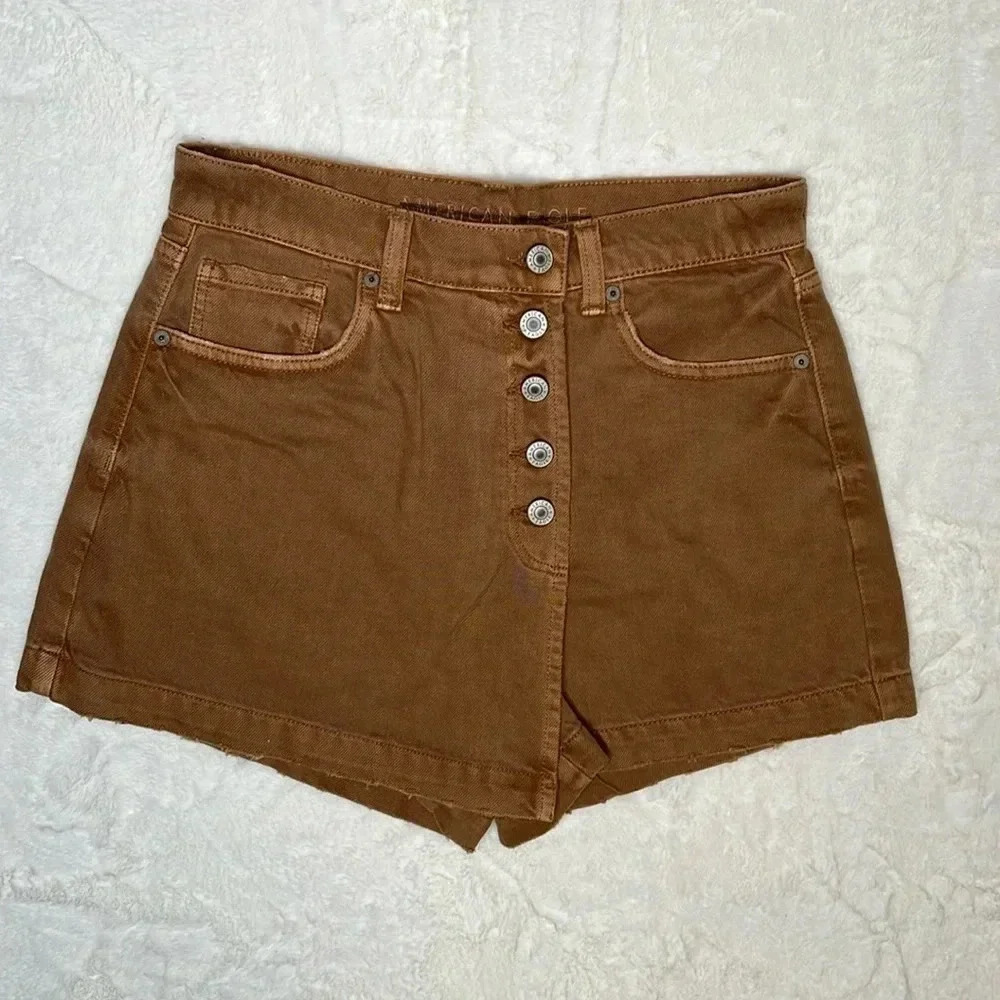 American Eagle Outfitters Brown Button-Front Denim Skort Shorts